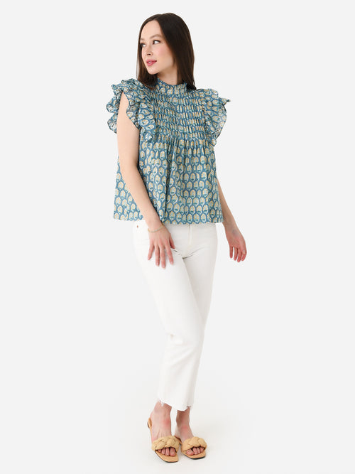 Oliphant Women's Pintuck Ruffle Top