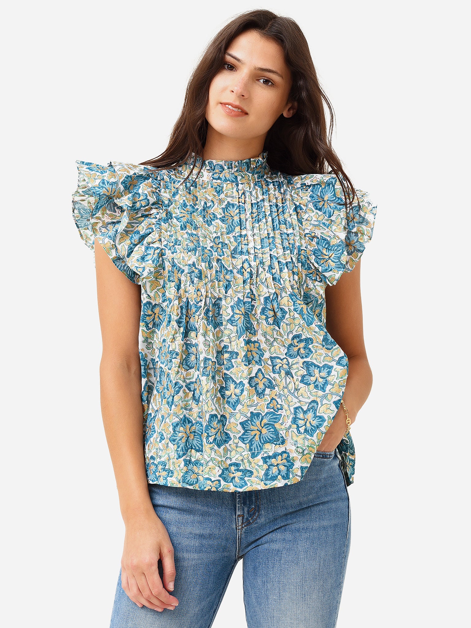 Oliphant Women's Pintuck Ruffle Top - Saint Bernard