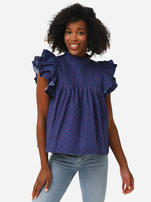 Oliphant Women's Pintuck Ruffle Top