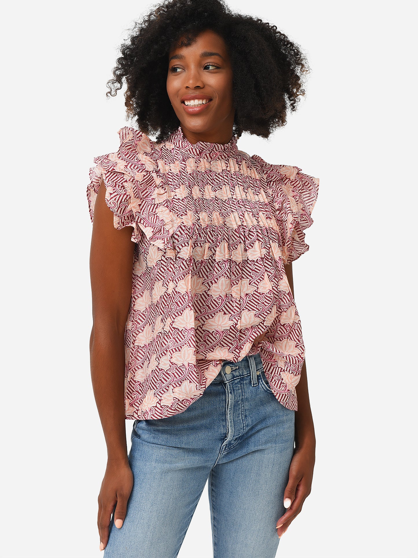 Oliphant Women's Pintuck Ruffle Top - Saint Bernard