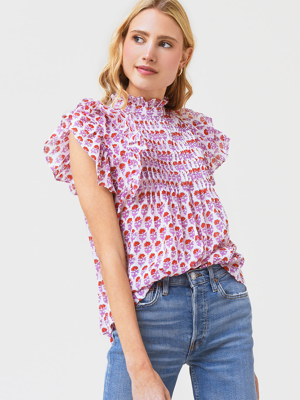 Oliphant Women's Pintuck Ruffle Top - Saint Bernard