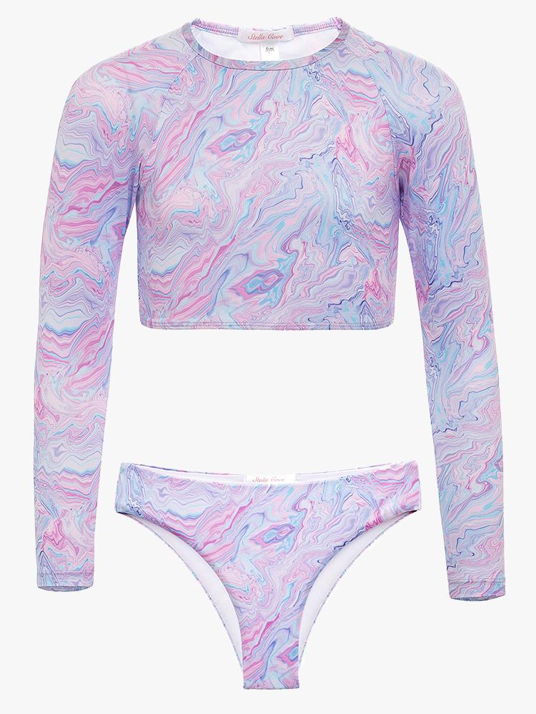 Stella Cove Little Girls’ Swirl Print Two Piece Rashguard Set - Saint Bernard