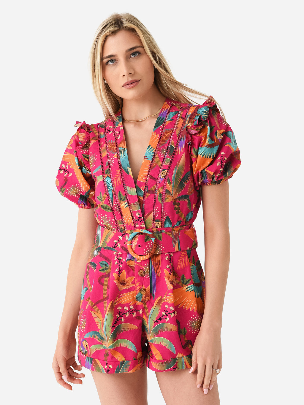 farm rio macaw party mini dress Farm Rio Women's Macaw Party Organic Cotton Romper – Saint Bernard
