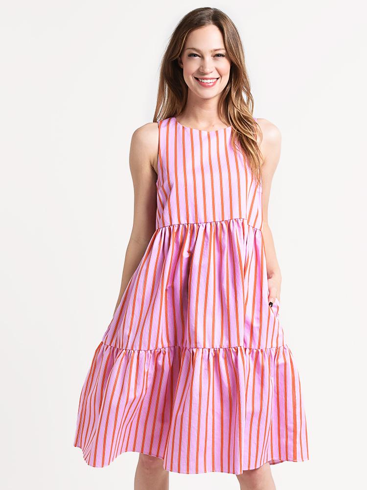 MDS Stripes Pink Stripe Peasant Dress - Saint Bernard