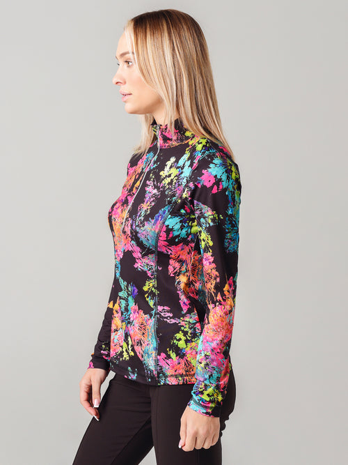 Sno Skins women's Micro Print Zip Neck Base Layer Top