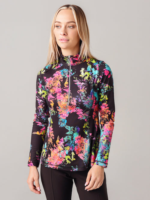 Sno Skins women's Micro Print Zip Neck Base Layer Top
