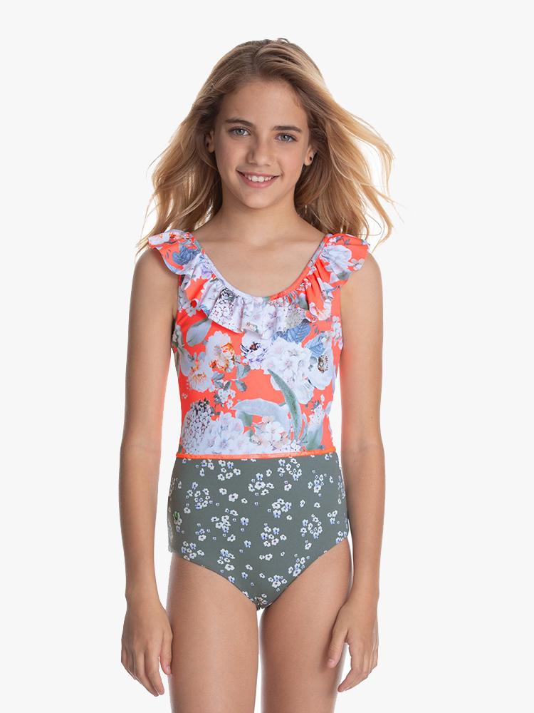 Maaji Girls' Hibiscus Leaves Swimsuit - Saint Bernard