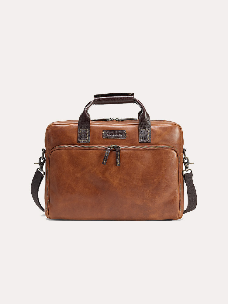 Trask Sutton Slim Tan Zip Top Tote - Saint Bernard