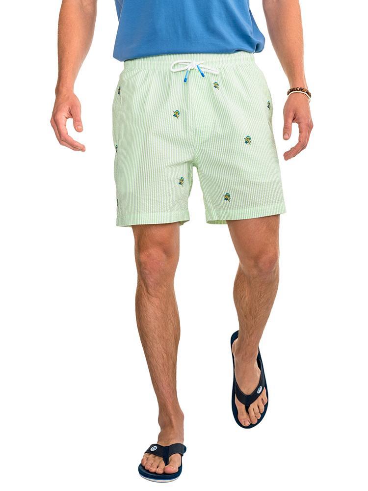 Southern Tide Mahi Embroidered Seersucker Swim Trunk - Saint Bernard