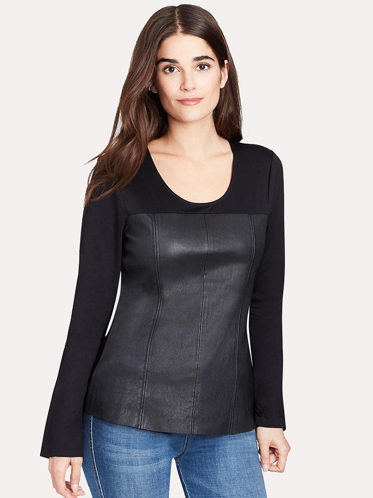 Ecru Bell Sleeve Leather Front Top