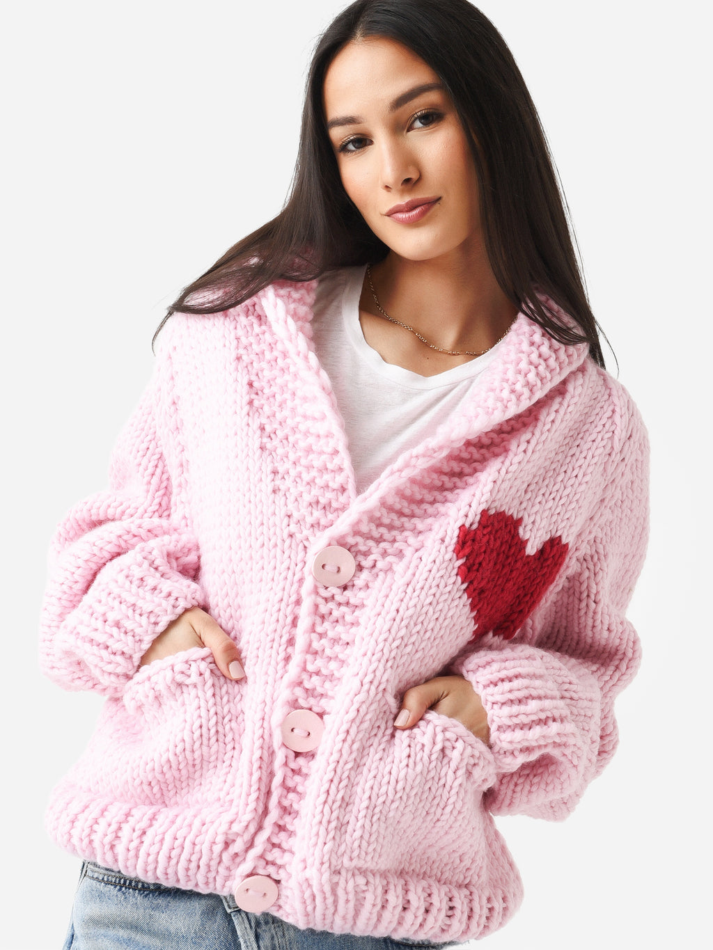 GOGO Women's Classic Short Heart Cardigan - Saint Bernard