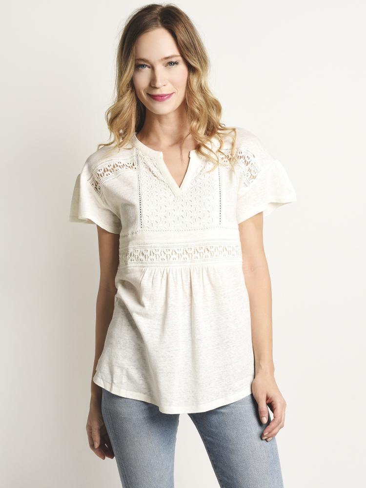 Skies Are Blue Eyelet Crochet Knit Tee - Saint Bernard