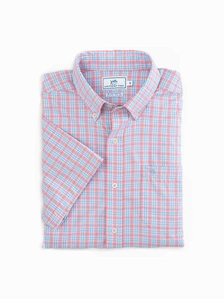 Southern Tide Men's Nautical Mile Plaid Intercoastal Performance Short Sleeve Shirt - Saint Bernard
