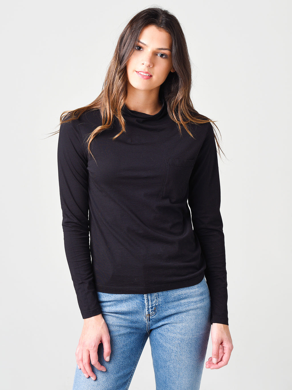 Stateside Women's Royal Supima Mock-Neck Pocket Tee - Saint Bernard