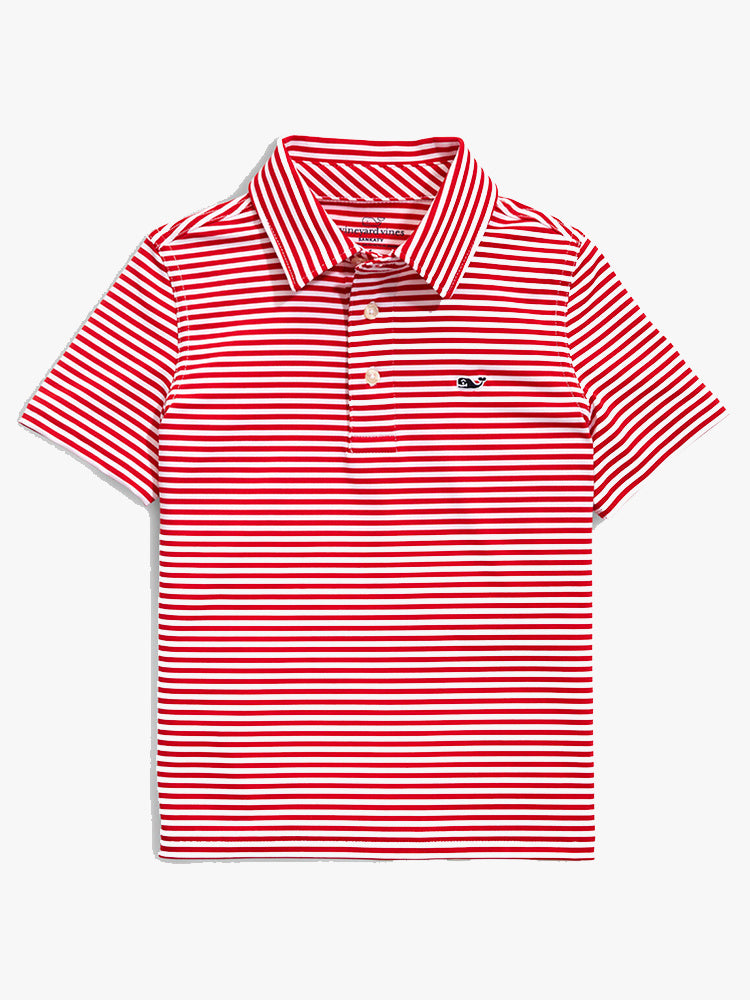 Vineyard Vines Boys’ Winstead Stripe Sankaty Performance Polo - Saint Bernard