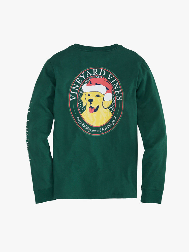 Vineyard Vines Boys Long Sleeve Xmas Good Boy Pocket Tee - Saint Bernard