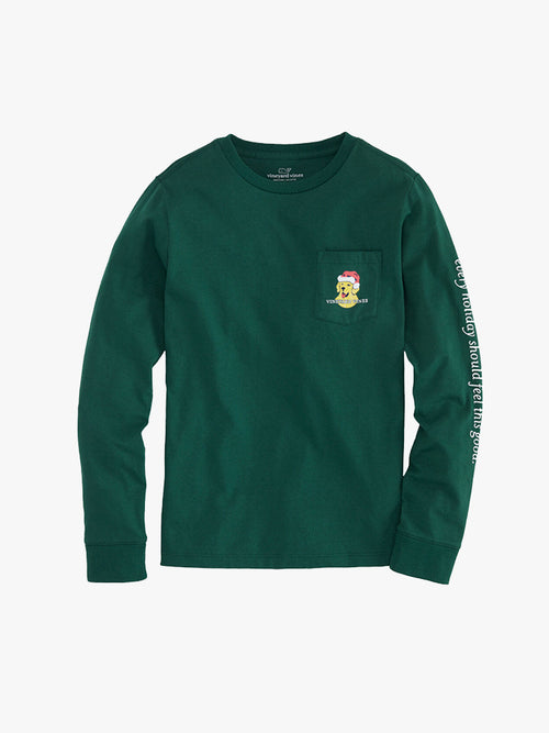 Vineyard Vines Boys Long Sleeve Xmas Good Boy Pocket Tee