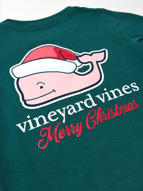 Vineyard Vines Boys' Christmas Whale Long Sleeve Pocket Tee