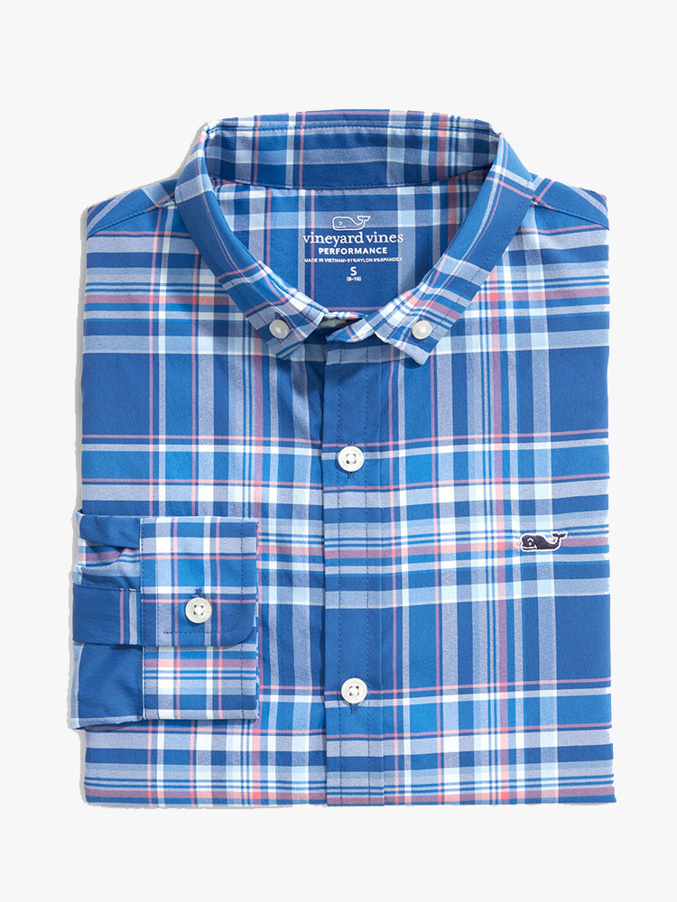 Vineyard Vines Boys’ Palmo On-The-Go Performance Whale Button-Down Shirt - Saint Bernard