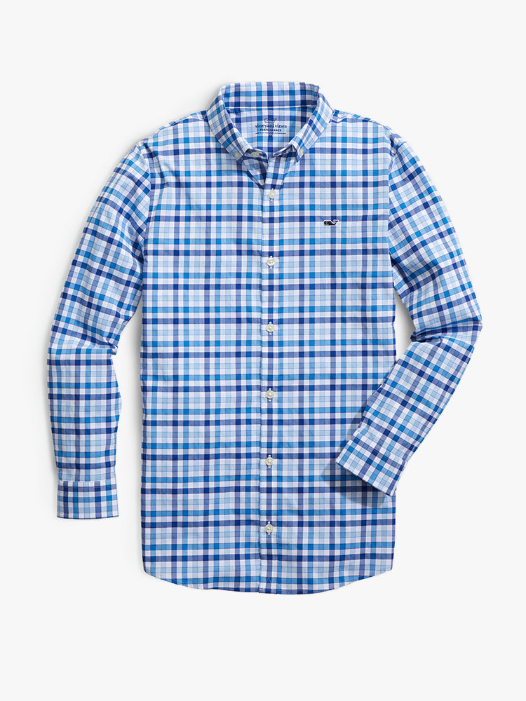 Vineyard Vines Boys’ Orange Grove On-The-Go Performance Whale Button-Down Shirt - Saint Bernard