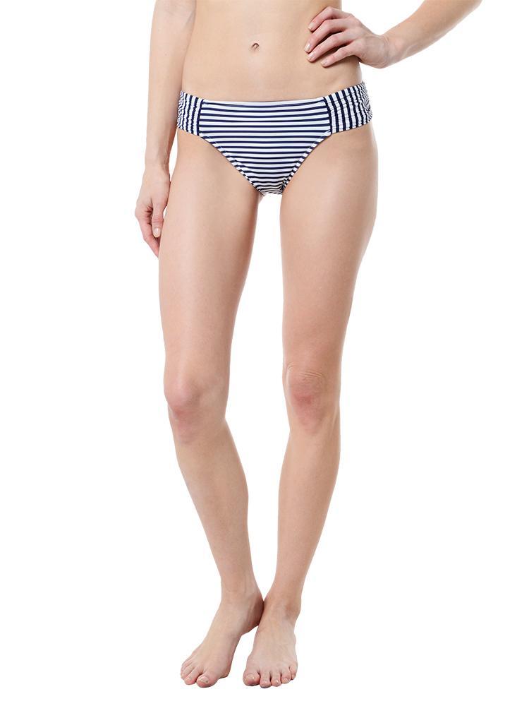 Seafolly Riviera Stripe Rouched Side Retro Bikini Bottom - Saint Bernard