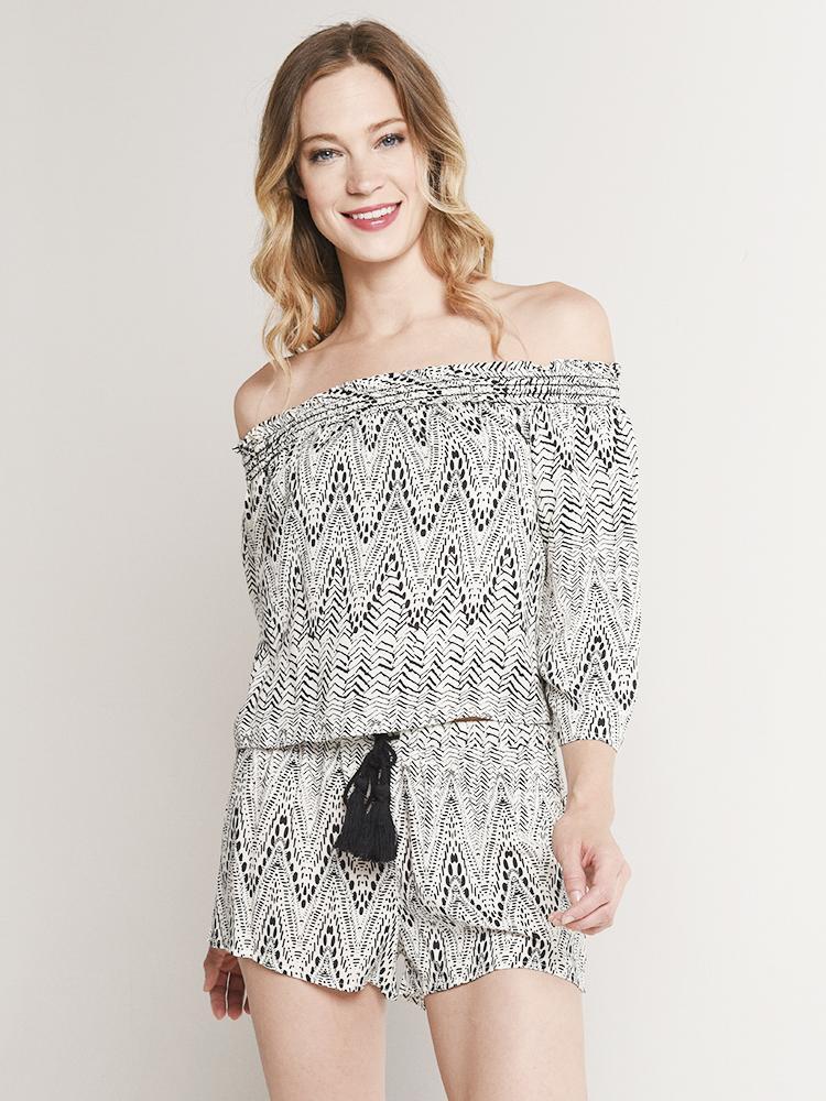 Glam Geo Mod Print Off The Shoulder Top - Saint Bernard
