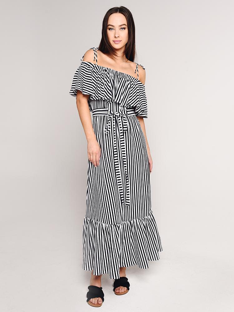 MDS Stripes Rebecca Ruffle Dress - Saint Bernard