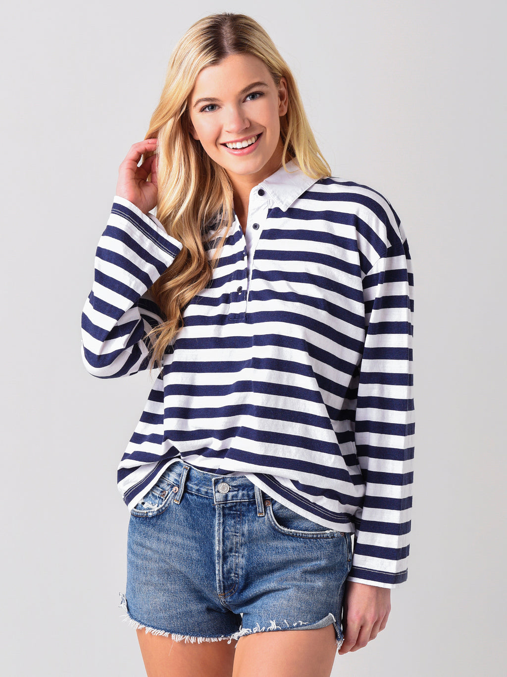 Stateside Women's Navy Stripe Jersey Rugby Top - Saint Bernard
