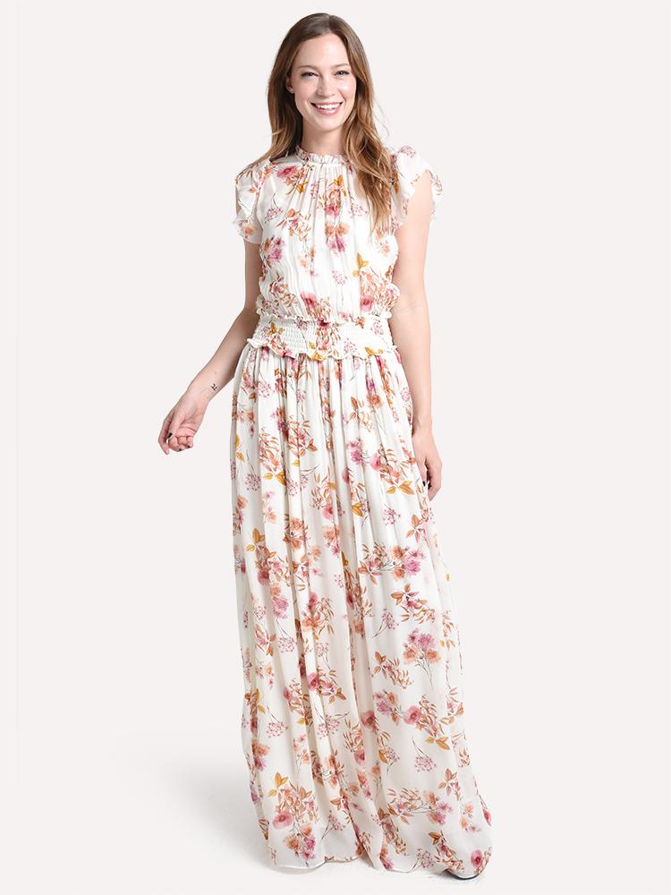 ML Monique Lhuillier Short Sleeve Printed Maxi Dress - Saint Bernard
