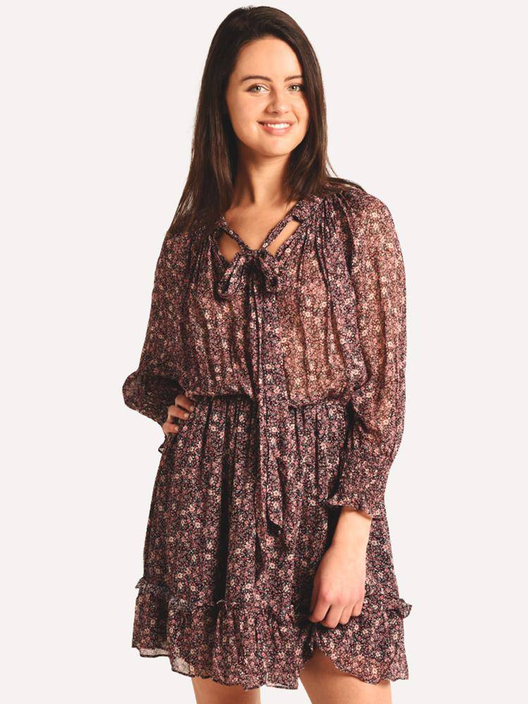 Monique Lhuillier Long Sleeve Printed Dress - Saint Bernard