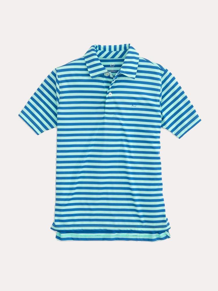 Southern Tide Boys' Short Sleeve Hangout Stripe Performance Polo - Saint Bernard