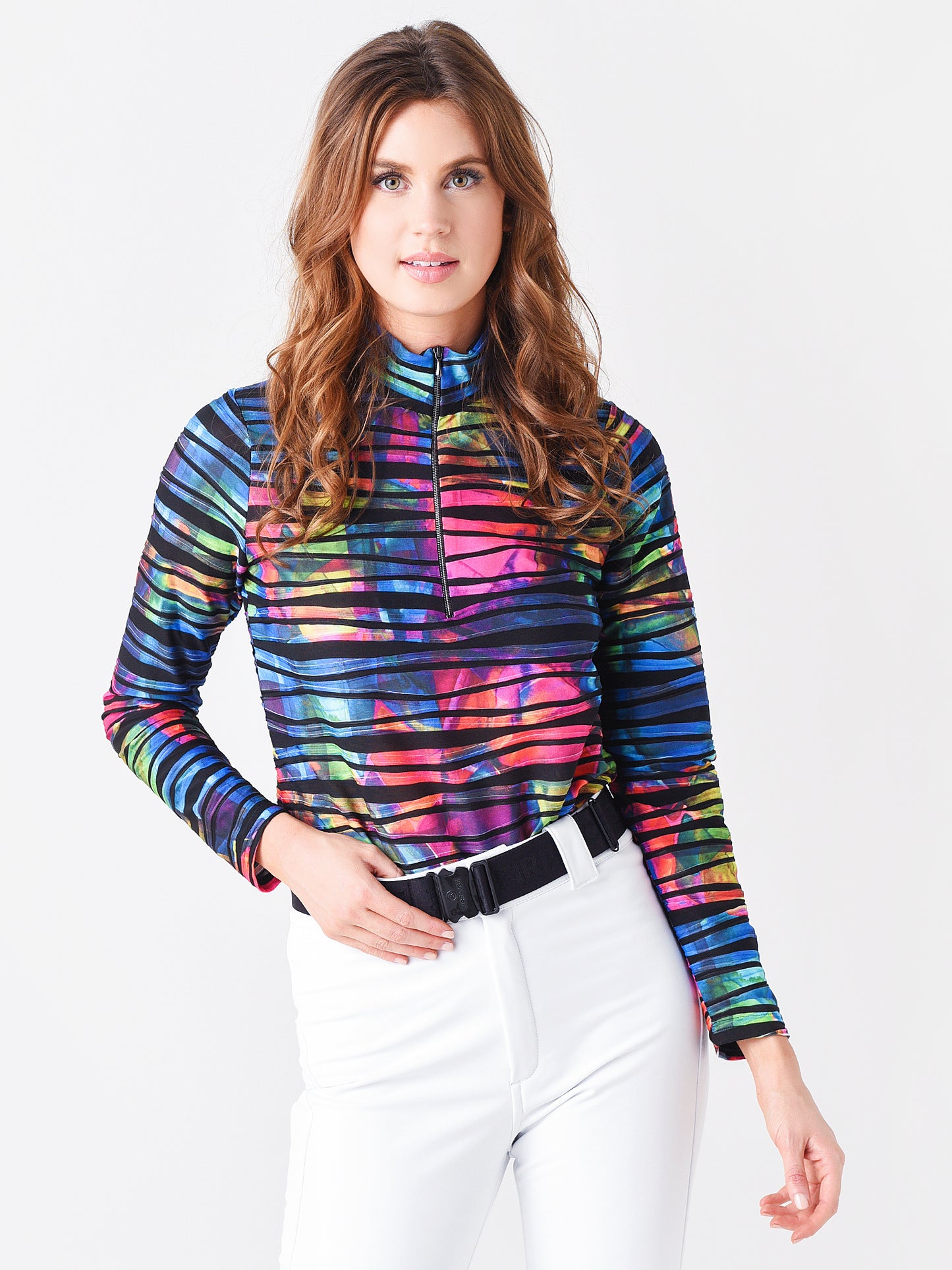 Sno Skins Women's Sport Twisted Print Zip Neck Top - Saint Bernard