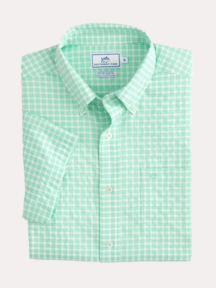Southern Tide Men's Short Sleeve Gingham Intercoastal Sportshirt - Saint Bernard