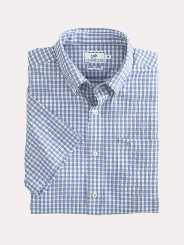 Southern Tide Men's Short Sleeve Gingham Intercoastal Sportshirt - Saint Bernard