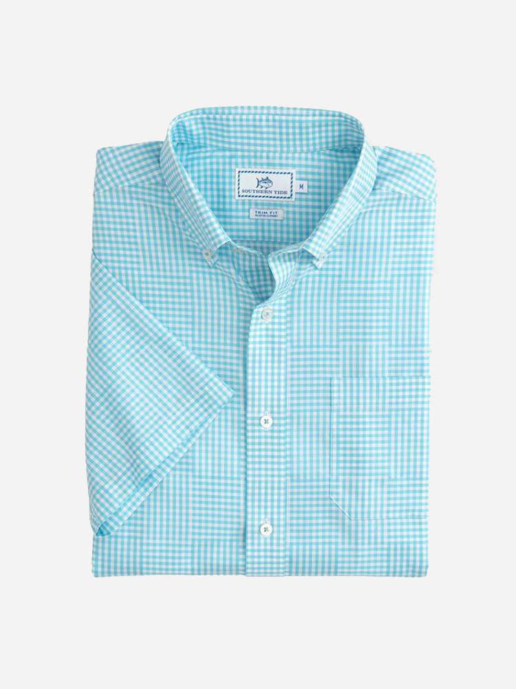 Southern Tide Men's Palmetto Point Gingham Short Sleeve Sport Shirt - Saint Bernard