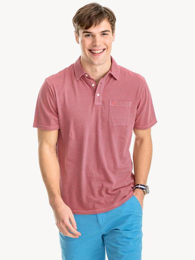 Southern Tide Men's Short Sleeve Micro Stripe Island Road Polo - Saint Bernard