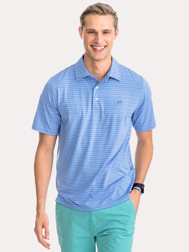 Southern Tide Men's Fantail Stripe Performance Polo - Saint Bernard