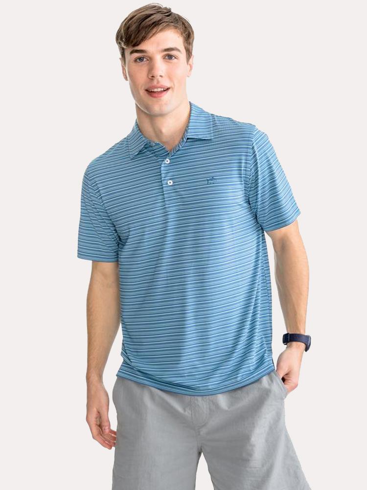 Southern Tide Men's Fantail Stripe Performance Polo - Saint Bernard