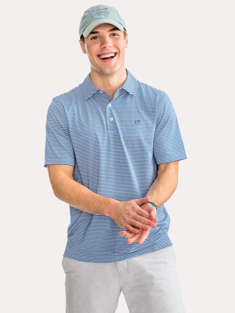 Southern Tide Men's Short Sleeve Tryall Stripe Performance Polo - Saint Bernard