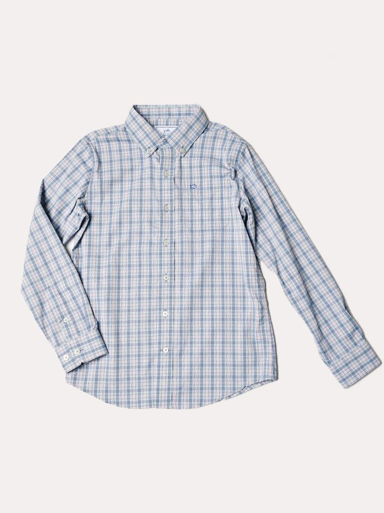 Southern Tide Boys' Duneside Plaid Intercoastal Performance Shirt - Saint Bernard