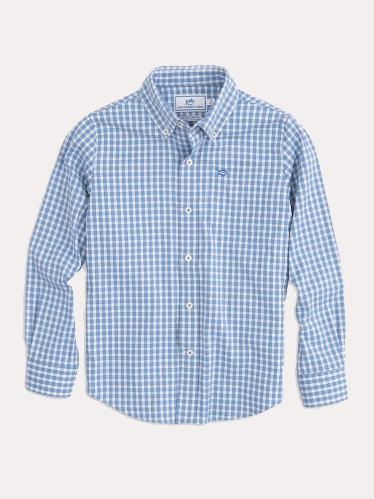 Southern Tide Boys' Lucayan Gingham Intercoastal Performance Sport Shirt - Saint Bernard