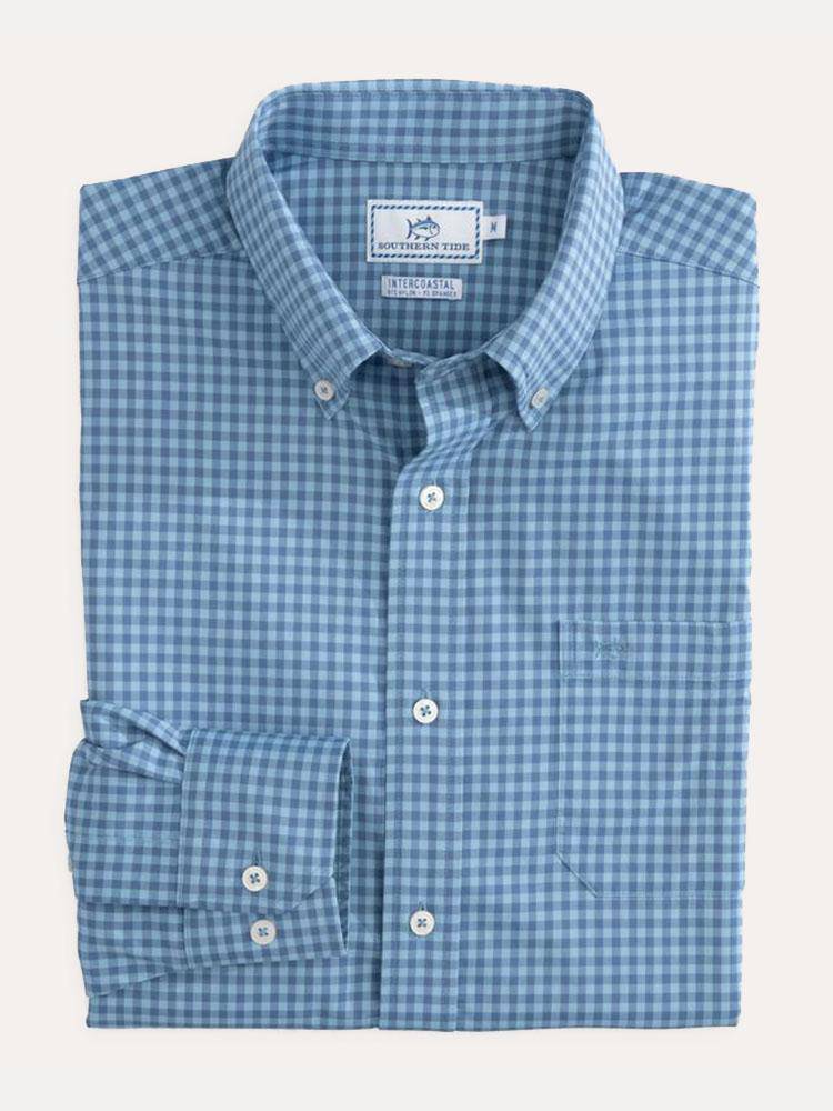 Southern Tide Men's Long Sleeve Causeway Ginghm Intercoastal Sportshirt - Saint Bernard
