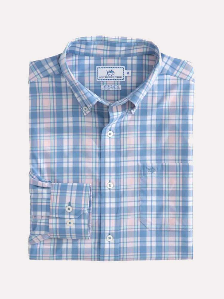 Southern Tide Men's Long Sleeve Plaid Intercoastal Sportshirt - Saint Bernard