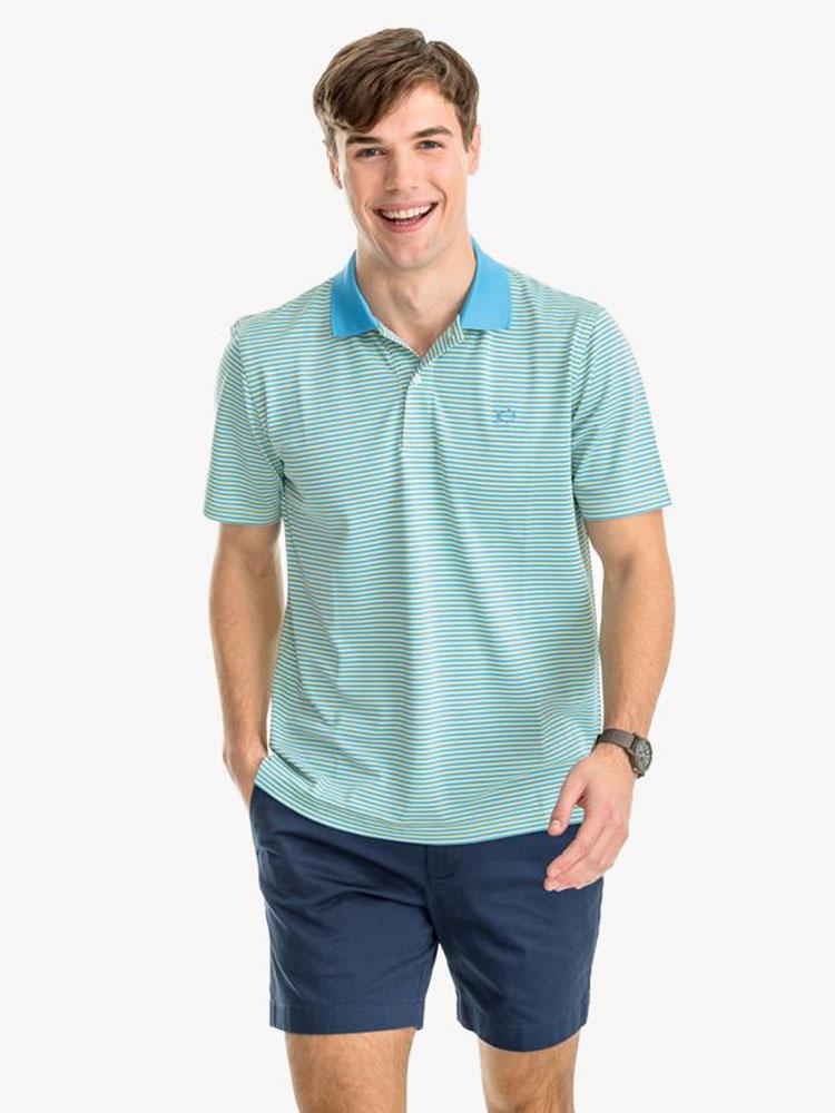 Southern Tide Men's Fort Fredrick Stripe Performance Polo - Saint Bernard
