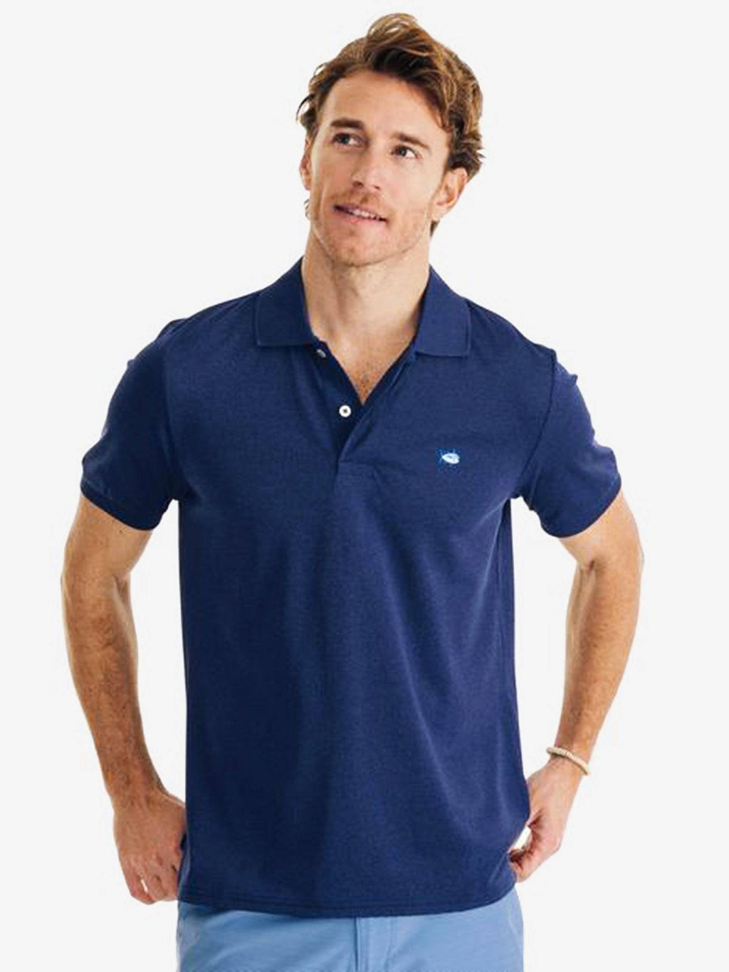 Southern Tide Men's Short Sleeve Jack Heather Performance Pique Polo - Saint Bernard