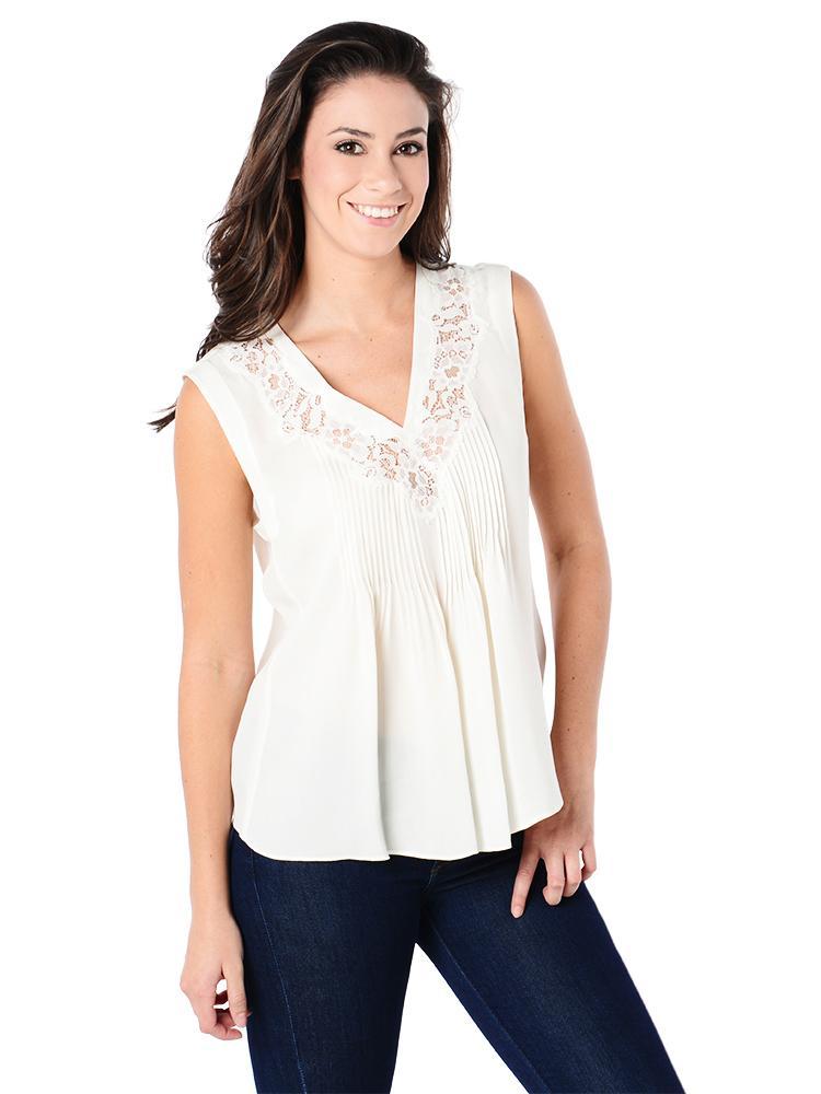 Rebecca Taylor Sleeveless Silk and Lace Top