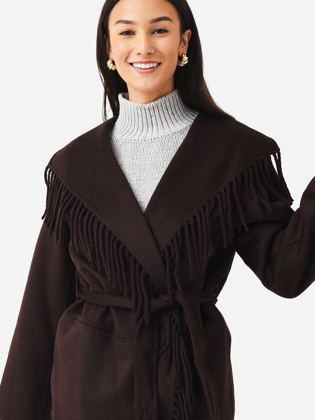 Simkhai Women's Rowen Wool Fringe Lapel Coat - Saint Bernard