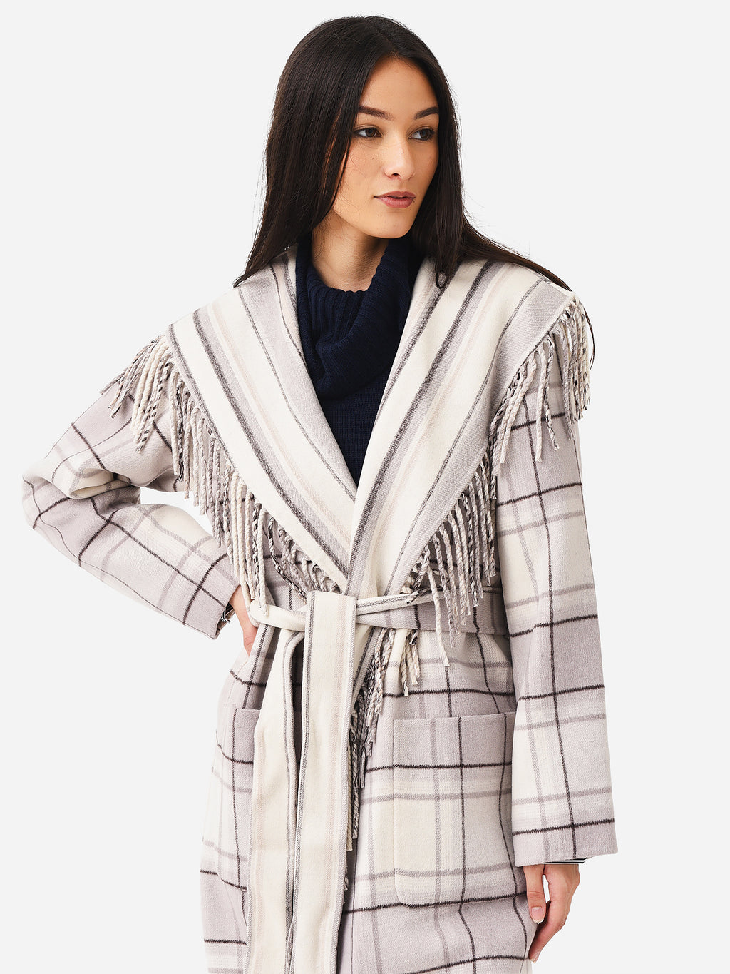 Simkhai Women's Carrie Fringe Wool-Blend Robe Coat - Saint Bernard