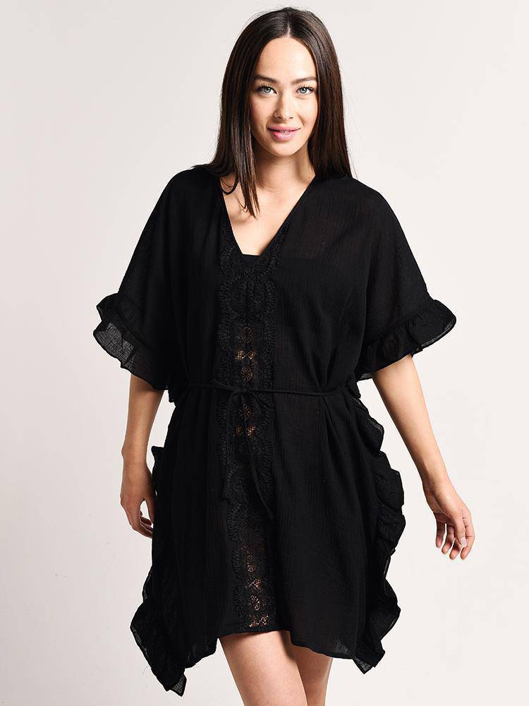 Seafolly Sea Stripe Lace Trim Kaftan - Saint Bernard