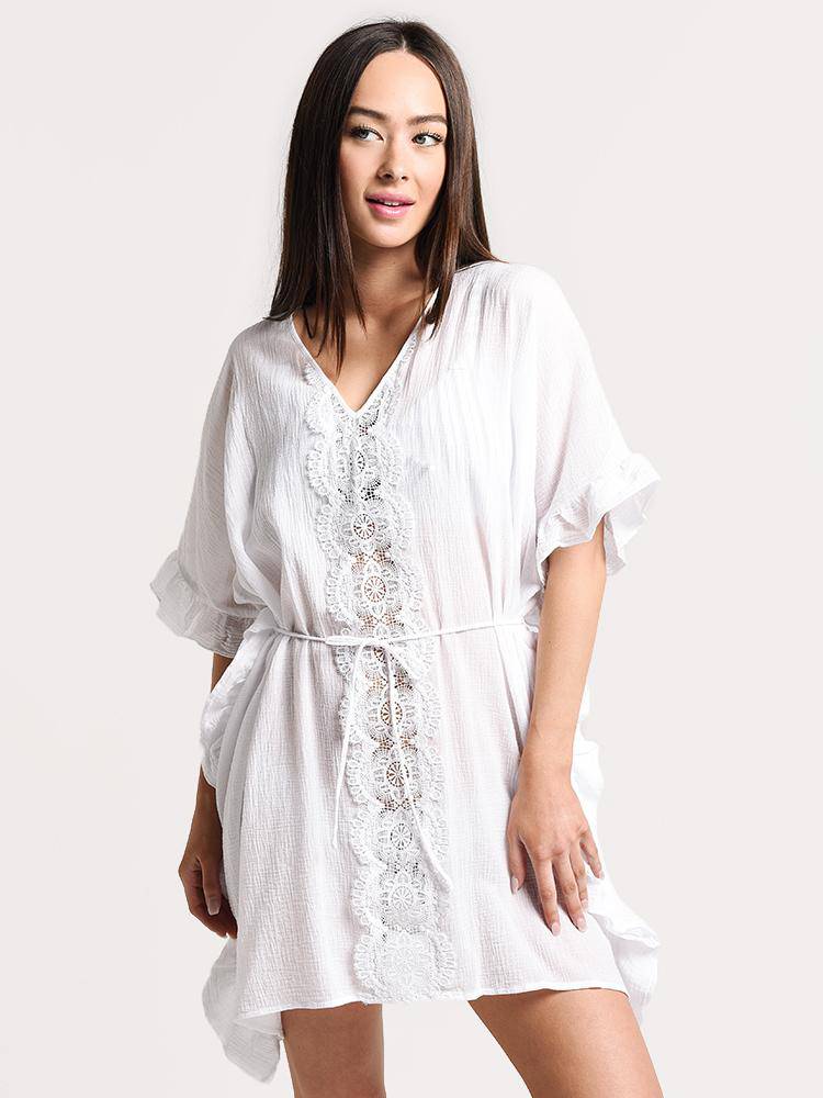 Seafolly Sea Stripe Lace Trim Kaftan - Saint Bernard